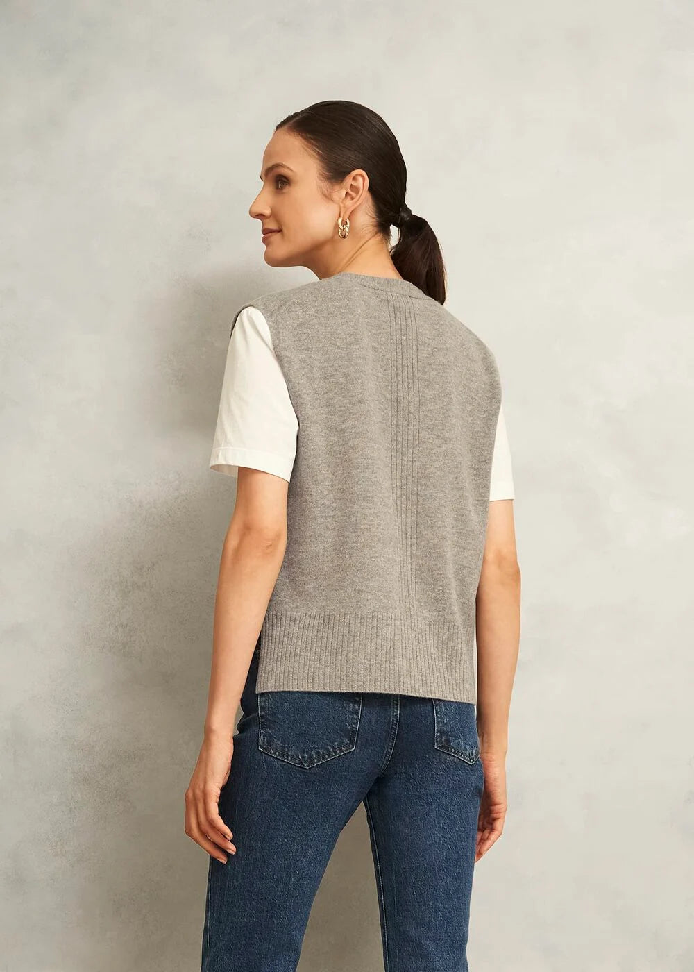 Beige Maya Wool Cashmere V Neck Button Knitted Vest