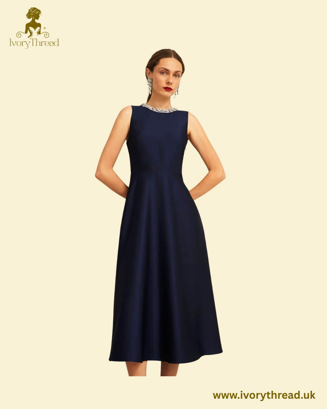Keira Trimmed Satin Midi Dress